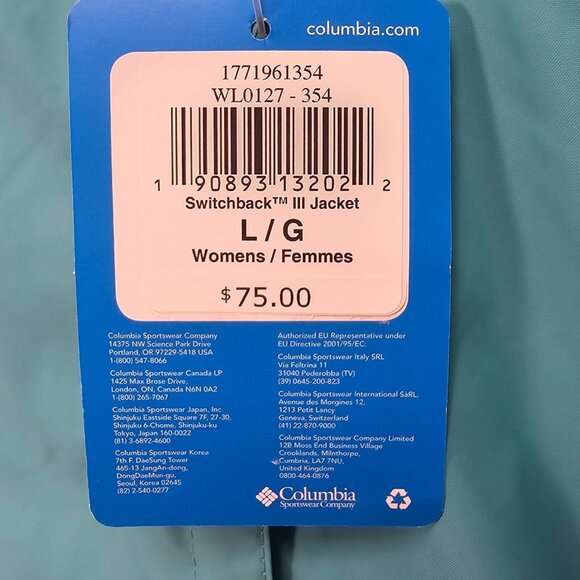 Columbia Womens Switchback Jacket Large Green Zip Waterproof Packable New $75 - Picture 11 of 11